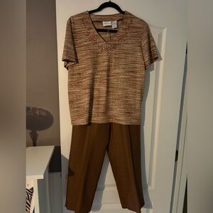 Alfred Dunner Multicolor Striped Top and Brown Pantsuit